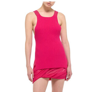 NWT Helmut Lang Ribbed Organic Cotton Tank Small Fushia Designer NWT